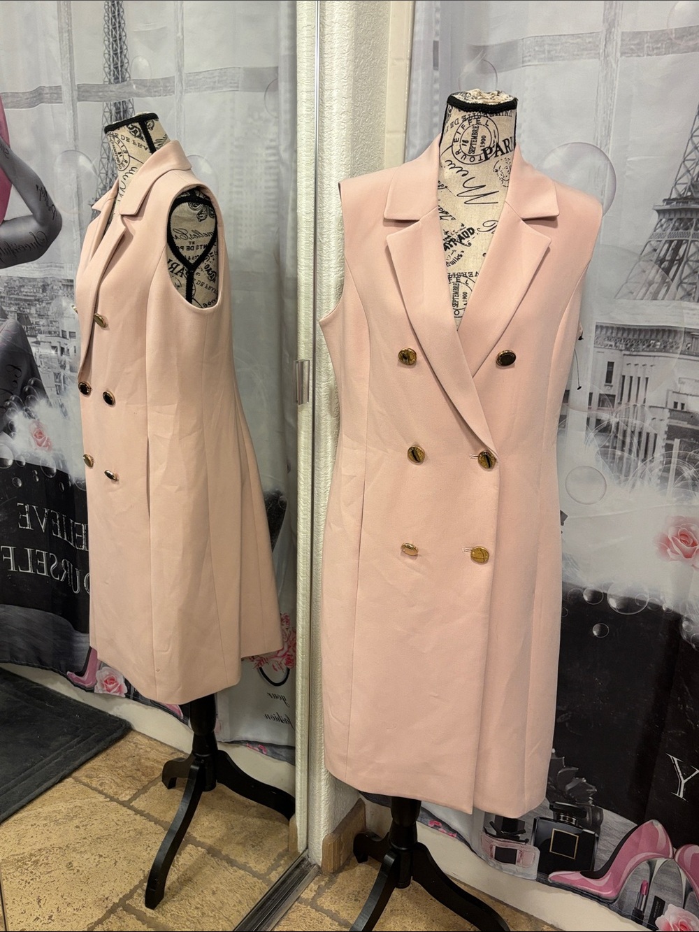 NWT Sleeveless Double-Breasted Blush Pink Coat Dress
